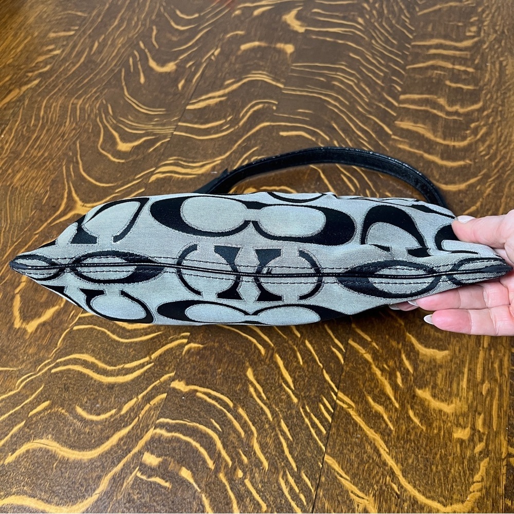 Coach Poppy Black and Gray Signature C CanvasShoulder Bag with Leather Trim - Picture 4 of 9
